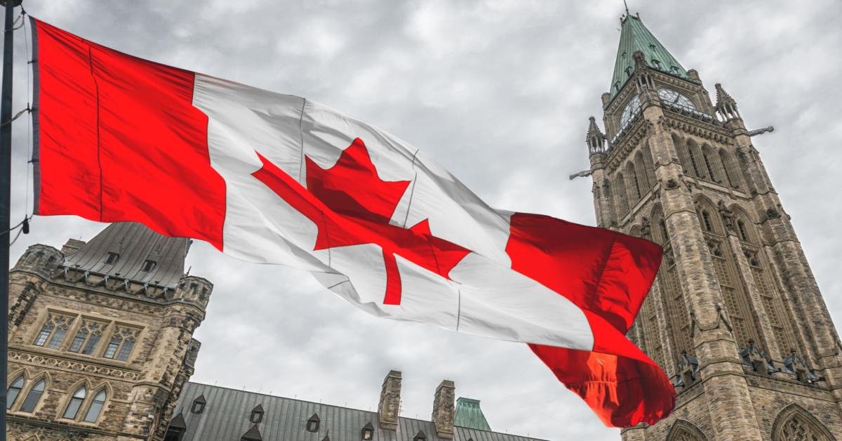 Canada flag with parliament building